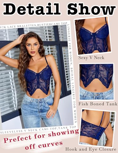 Image of Avidlove Lace Bralettes for Women Y2k Camisole Lingerie Adjustable Strap Crop Top