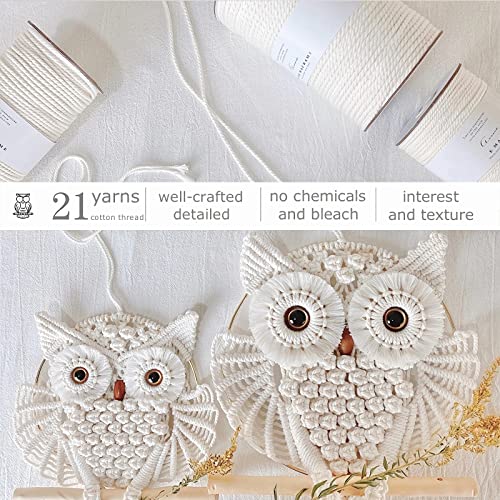 Image of Owl Macrame Wall Hanging, Hand Woven Boho Tapestry Owl Macrame Wall Art Decor for Living Room Office Bedroom (Large)