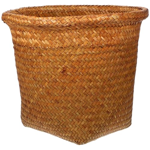 Image of Rattan Woven Basket Trash can 10.43X11.41X7.08In Handmade Multipurpose Storage Container for Bathroom Office Living Room Sundries Organizer