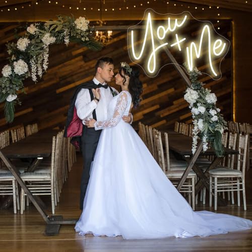Image of You and Me Neon Sign Wedding Backdrop Decorations For Reception, Custom Led Sign For Wedding Birthday Party Decor, Neon Wedding Sign USB Operated (15.7x11in)
