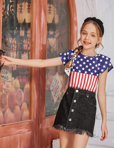 Image of Arshiner 4th of July Shirt for Girl Patriotic American Flag Ruffle Short Sleeves Shirts Tops Tee Blouse