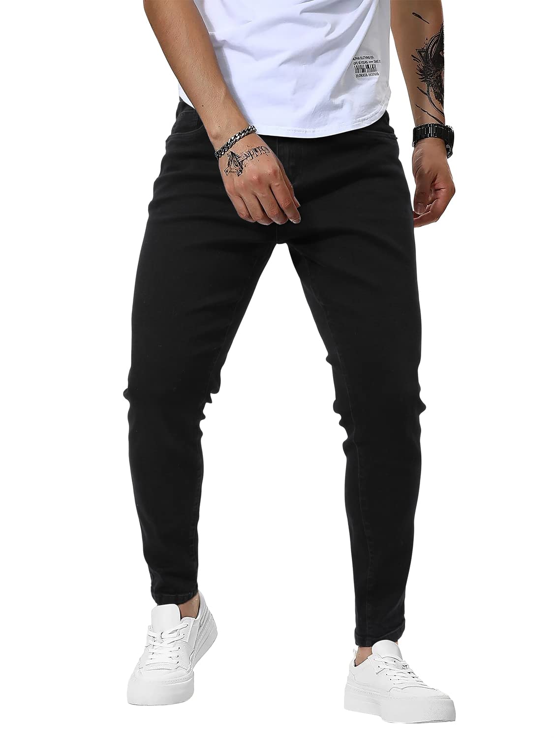 Nuovi Jeans da uomo piega moto Denim nero pantalon... - Grandado