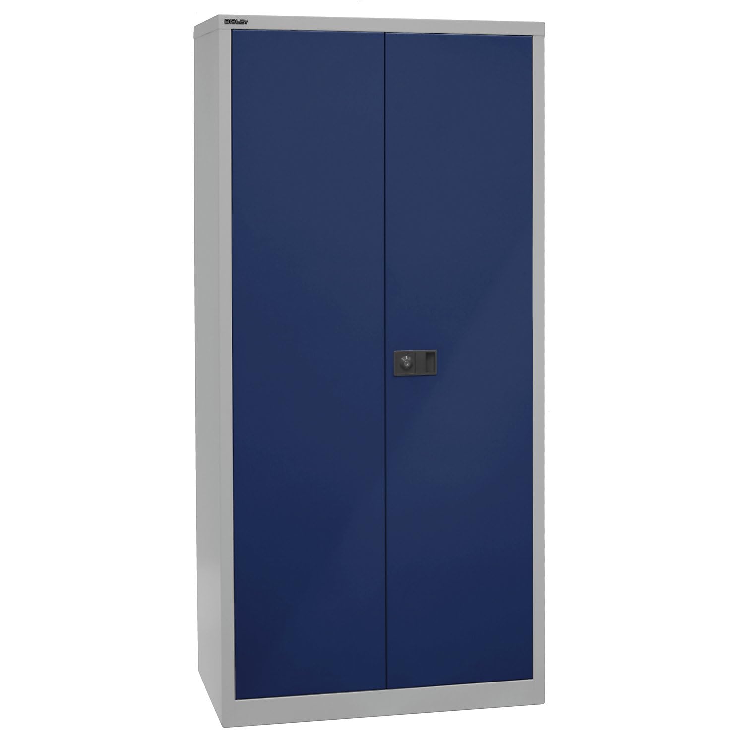 BISLEY Flügeltürenschrank Universal, 4 verzinkte Fachböden, 5 OH, Metall, 505 Korpus Lichtgrau, Fronten Oxfordblau, 50 x 91.4 x 195 cm