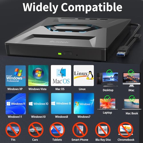 Image of SUIDEK External CD DVD Drive for Laptop, USB C Portable CD /DVD + /-RW Burner DVD Player with SD Card Reader USB 3.0 Type C Hub Compatible with Laptop PC Windows Linux