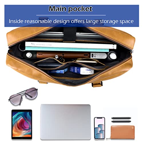 SPAHER Heren Schoudertassen, 13,3"/14"/15,6" Laptop Aktetassen, Leder Messenger Bag, Waterdichte Laptoptassen, Vintage Crossbody Tas, Unisex Zakelijke Handtas, Grote Werktas van Echt Leer - Image 5