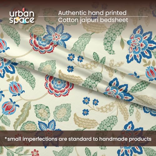 Image of Urban Space 100% Cotton Handcrafted Premium Printed Double Size Bedsheet with 2 Pillow Covers, 240 TC Cotton Double Bedsheet (90 x 100 Inches, Noorjaal)