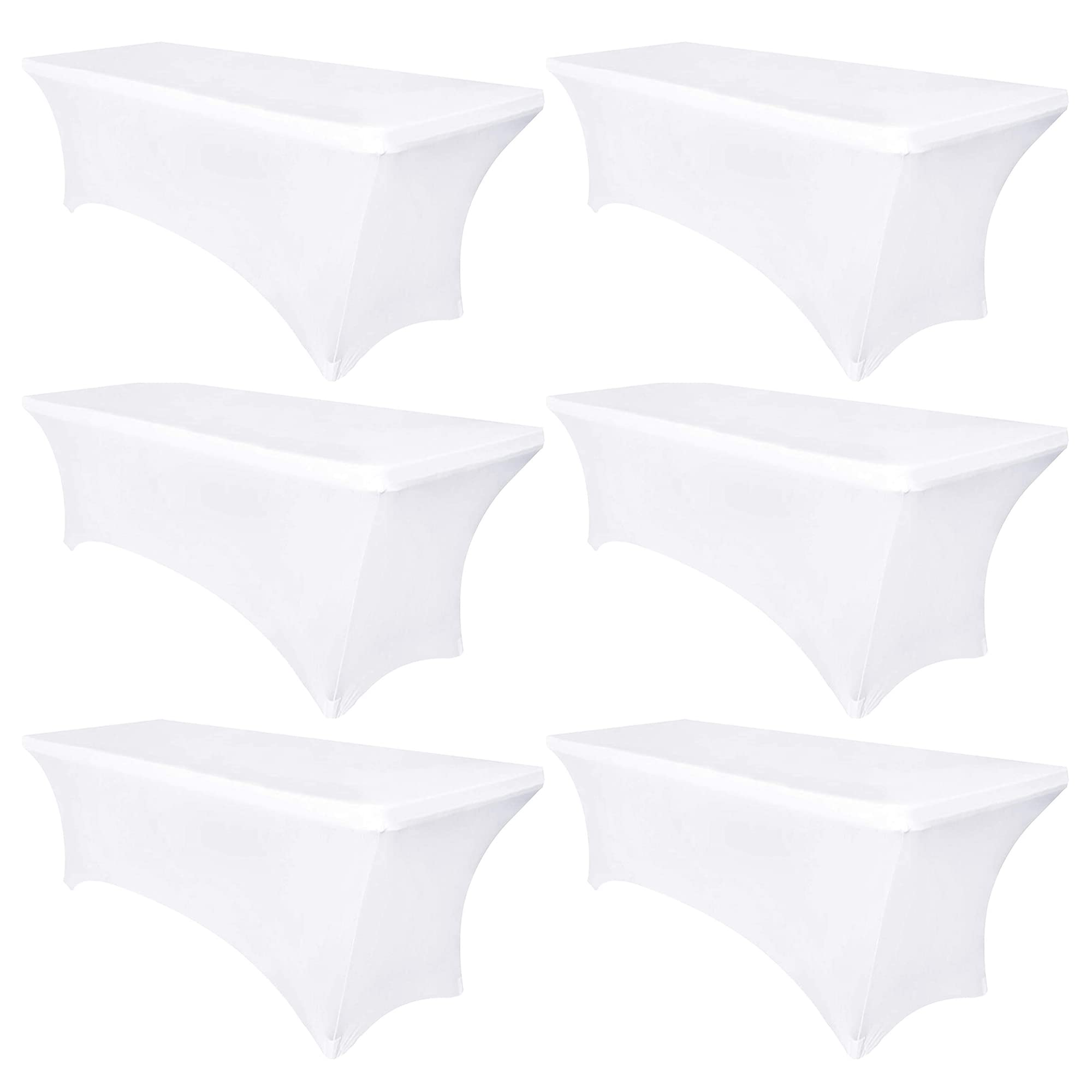 Obstal 6 Pack Stretch Spandex Table Covers for 6 Foot Tables - 6 FT Universal Rectangular Fitted Tablecloth Protector for Wedding, Banquet, Party (White, 72 Length x 30 Width x 30 Height Inches)