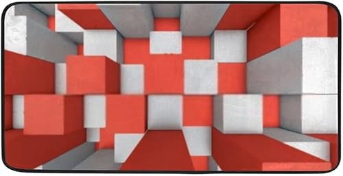 ZHONGJI - Alfombra de cocina para baño alfombra larga para piso mosaico abstracto gris rojo antideslizante suave y corta espuma viscoelástica extra