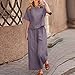 Cotton Linen Loungewear Set for Women Fashion 2 Piece Short Sleeve Shirt with Wide Leg Pants Beach Travel Outfits Purple