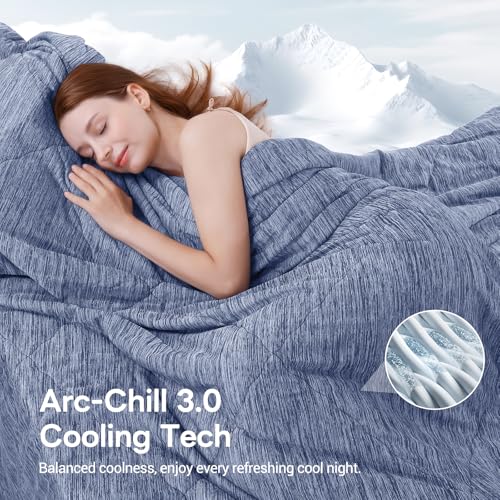 Image of Elegear Cooling Comforter Queen Absorbs Body Heat to Keep Cool, Cooling Blanket for Hot Sleepers Japanese Arc-Chill 3.0 Cool Tech Fabric Summer Comforter Hypo-Allergenic Cooling Quilt-Blue, 200x220cm