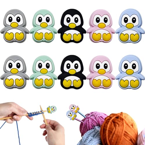 10 PCS Knitting Needle Stoppers, Cute Penguins Knitting Needle Point Protectors for Beginners Knitting Needles DIY Supplies Accessories
