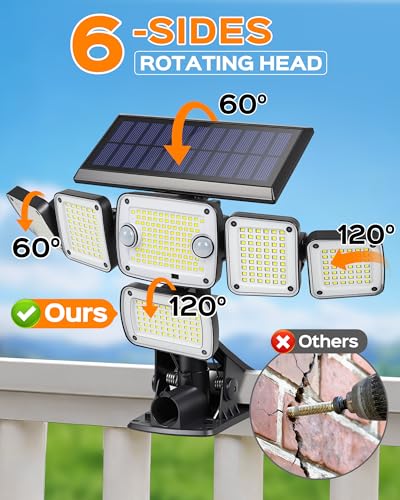 Image of Solar Flood Lights Outdoor,5000LM 366 LEDs Dual Clip on Motion Sensor Lights with 360 Wide Angle &3 Modes, IP65 Waterproof Security Lights for Yard Patio Garage Garden,2Pack