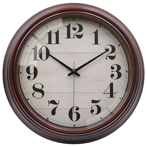 VIKMARI 30cm Vintage Wanduhr, Groß Retro Braun Wanduhr Ohne Tickgeräusche für Wohnzimmer Schlafzimmer Küche Badezimmer Büro