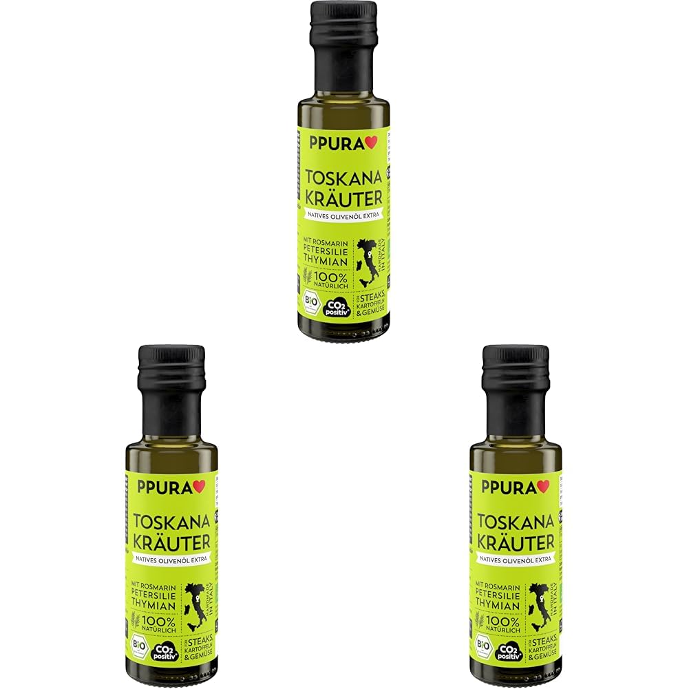 PPURA Bio Natives Olivenöl Extra Toskana Kräuter | Italienisches Oliven Öl mit Rosmarin, Petersilie & Thymiam | 100% Natürlich, Ohne Zusatzstoffe und Aromen | Kaltgepresst & Lichtgeschützt | 100ml