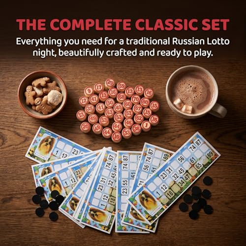 Juego ruso de loto con fichas de madera miniatura 5