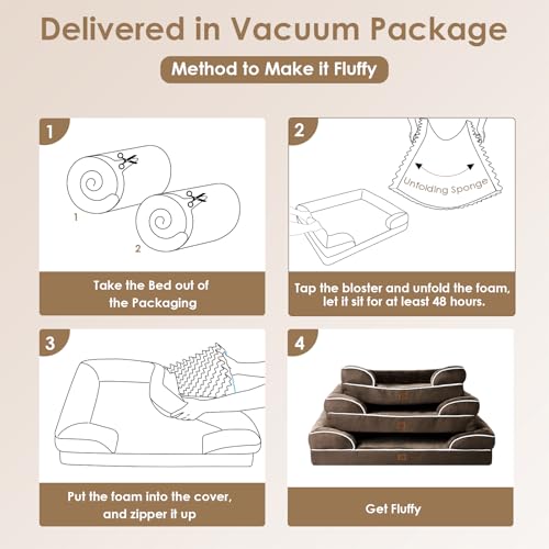 Image of EHEYCIGA Orthopedic Dog Bed for Small and Medium Dogs, Waterproof Memory Foam With Sides, Non-Slip Bottom, Egg-Crate Foam, Washable Removable Cover, Brown