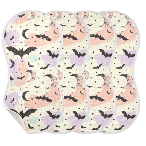 xigua Colored Bats Baby Burp Cloths for Newborn Boys and Girls 4 Pack, Soft & Absorbent Cotton Baby Burp Cloth, Baby Washcloths, Newborn Towel, Burp Rags3