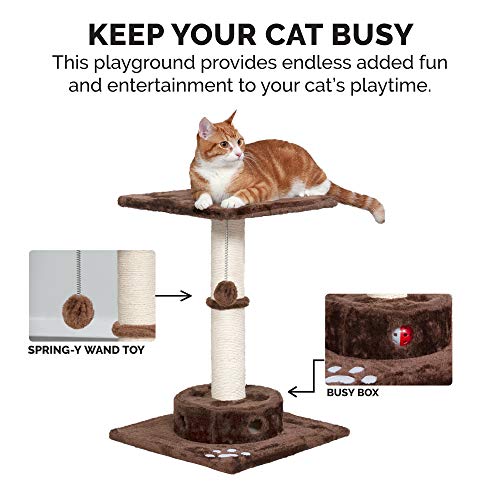Image of Furhaven 22.5 inch Tall Cat Tree for Indoor Cats, Ft. Sisal Scratching Post, Plush Ball Toy, & Busy Box Toy - Tiger Tough Scratching Post Interactive Playground - Brown, One Size