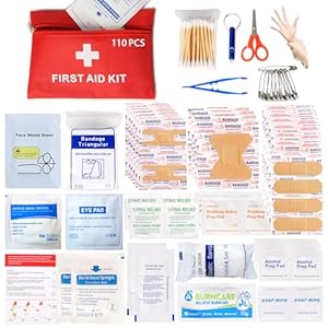 First Aid Kit -110 Piece Mini Emergency Kits for Car, Basic Outdoor Essentials Survival Trauma Kit Bag, Small Travel Medicine Kit for Home, Sports, Boat, Vehicle, Office, Camping, Hiking