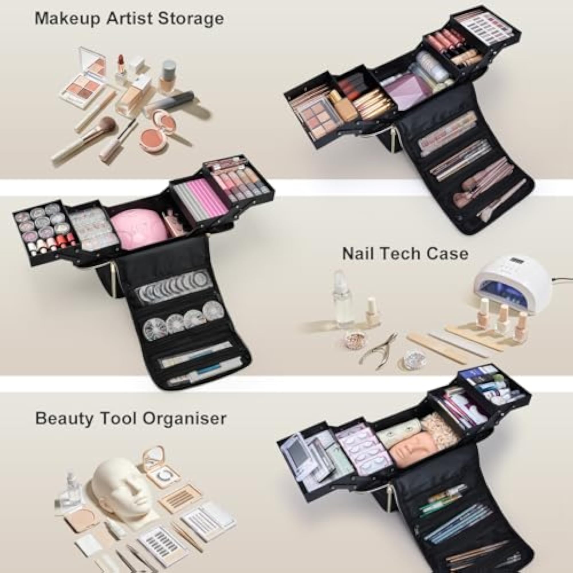 Large Nylon Professional Makeup Case in Black