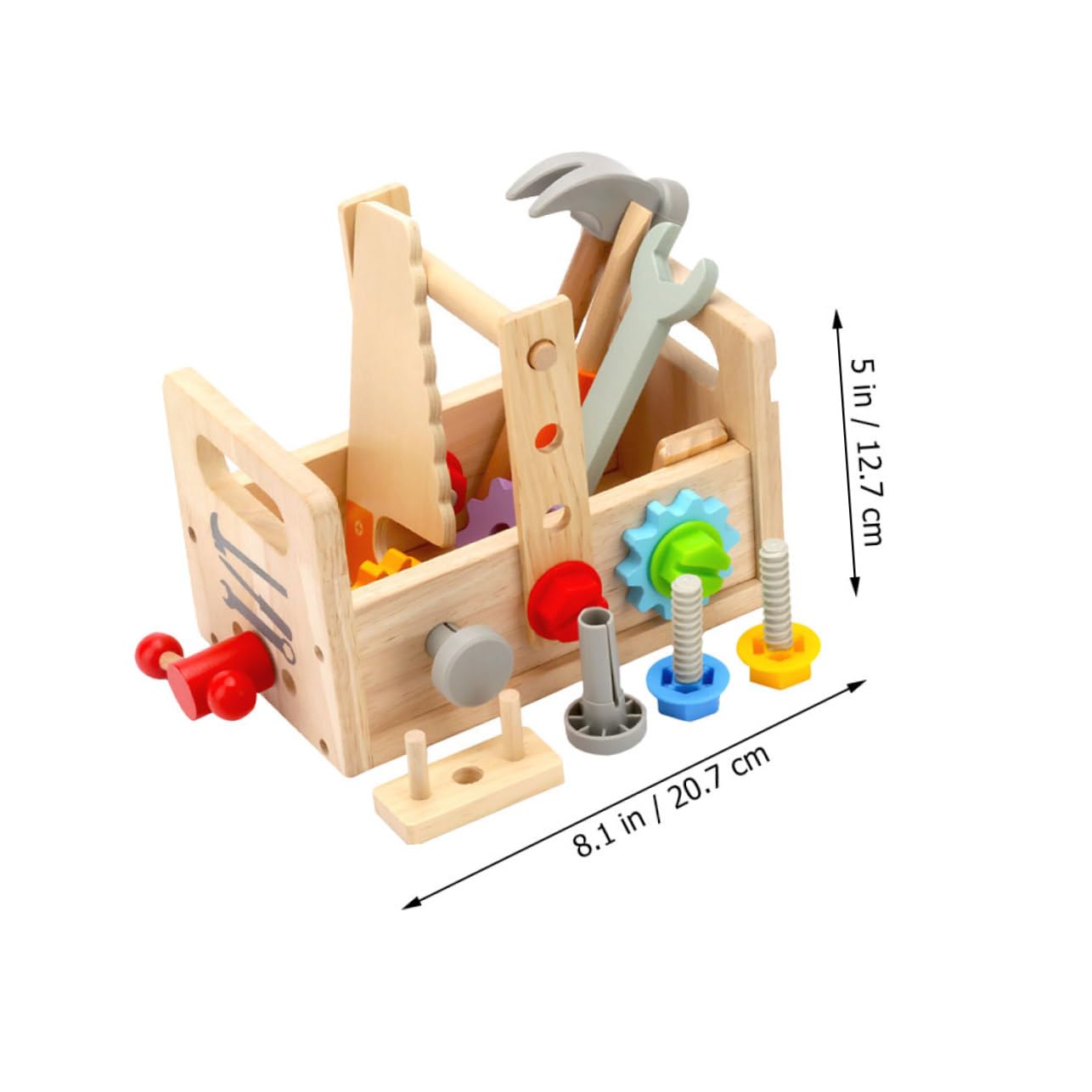 VICASKY Set di Strumenti in Legno per Bambini Superficie Liscia, Valigetta Portatile Martello e Cacciavite, Gioco Educativo per Apprendimento Interattivo e Gioco di Finzione