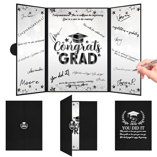 Trgowaul 2026 Graduation Party Decorations Black Silver Class of 2026 Guest Book Alternative Congrats Grad Signature Certificate Board Congrats Grad Sign Graduation Party Supplies Favors Gifts
