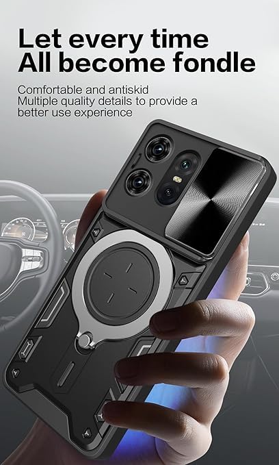 Image of Designerz hub Motorola Edge 60 Fusion 5G Back Case | Hybrid Case with 360 Degree Rotating Finger Ring Holder + Slider Shutter Camera Protection Case for Motorola Edge 60 Fusion 5G- Blue