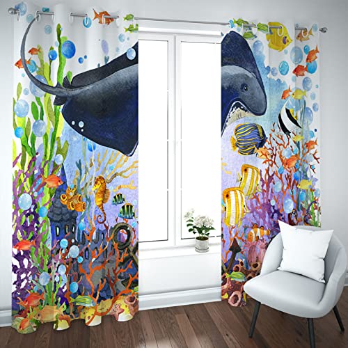 Rideaux occultants 3D mer 140x270 cm lot de 2 opaques à oeillets