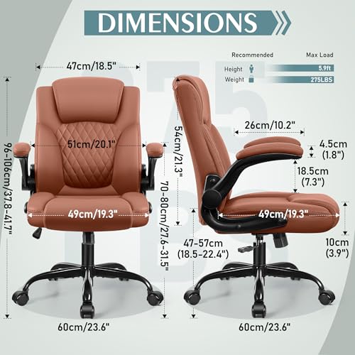 Image of Leather Office Chair, PU Home Computer Desk Chairs with Ergonomic Back Support, 360Swivel Free,Small Gaming Chair with Wheels and Adjustable Armrests, for Short People Use