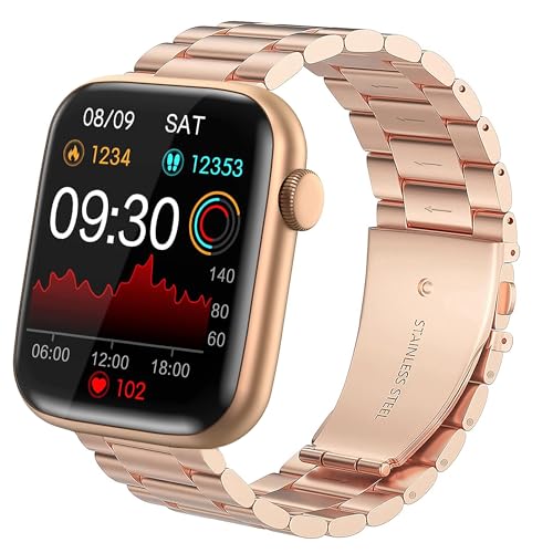 Compatible with EarlySincere Smartwatch Bands,Lamshaw Stainless Steel Metal Replacement Strap Bracelet Compatible for EarlySincere T12/T13/T21/T22/ Smartwatch, Rose Gold