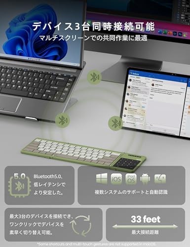Nillkin 【正規販売店】 キーボード Bluetooth 折りたたみ式 ワイヤレス iPad用 無線 【タッチパッド&テンキー2 in 1】 三台同時接続 iOS/Android/Mac/Windows対応 Type-C充電式 アンドロイド スマホ用 ipad mini 小型 コンパクト 静音性 軽量薄型 ミニキーボード 収納袋付き 持ち運び 省スペース旅行・出張最適