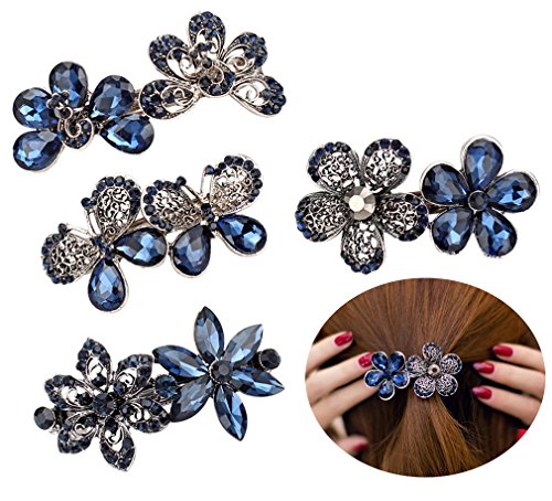 ANBALA Crystal Bowknot Hair Clips, 4 Pcs Women Girls Cute Bowknot Shaped Rhinestone Hair Clips Hair Barrette Hairpins Headwear for Party Wedding Birthday, Style 2