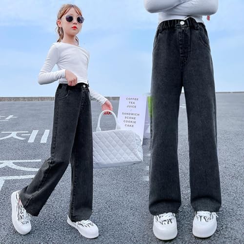 Big Girls Elastic Waist Star Embroidery Denim Bottom Pants Casual Wide Leg Denim Pants Loose Fit Jeans Kids Clothes4