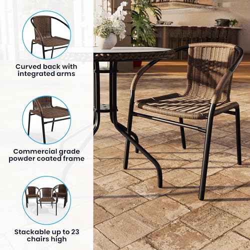 Image of Flash Furniture Lila Medium Brown Rattan Indoor-Outdoor Restaurant Stack Chair