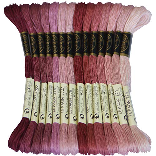 Premium Rainbow Color Embroidery Floss - Cross Stitch Threads - Friendship Bracelets Floss - Crafts Floss - 14 Skeins Per Pack Embroidery Floss, Garnet Gradient