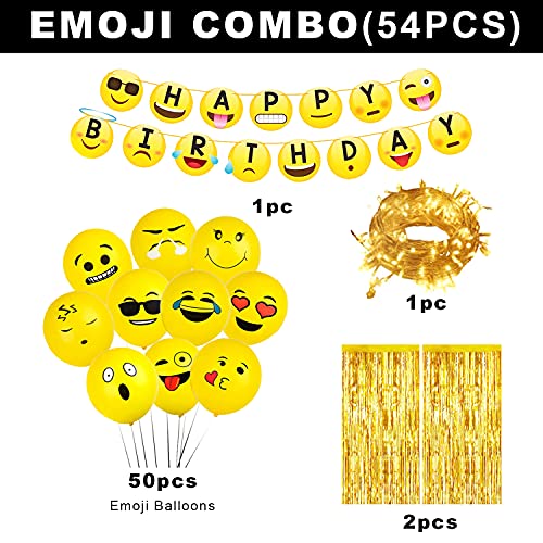 Image of Party Propz Emoji Theme Birthday Decoration Kit,Pack of 54Pcs,Smiley Birthday Theme For Kids,Smiley Balloons for Birthday Decoration,Happy Birthday Banner(Cardstock),Birthday Decoration Kit,Yellow