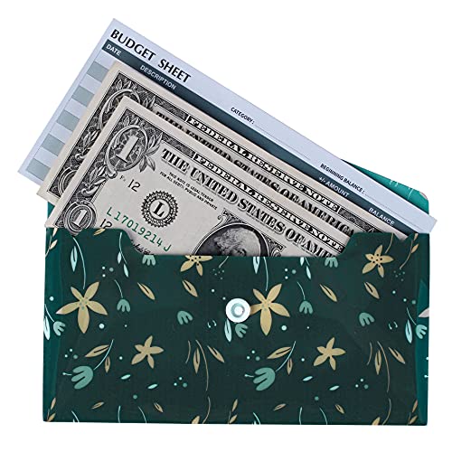 Yoption 32Pcs Cash Envelope System, 15 Pack Waterproof Reusable Plastic Budget Envelopes, 15 Pcs Expense Tracking Budget Sheets And 24 Bill Planner Stickers (Leaf) #TOP6