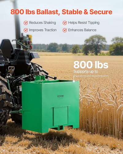 Image of VEVOR Ballast Box, 3-Point Category 1 Tractor Ballast of 800 lbs Capacity, with Standard 2 Inch Hitch Receiver, Heavy-Duty Steel 5 ft Large Volume Durable Loader Attachment with Sliding Door, Green