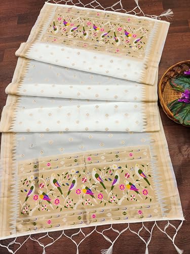 Image of DEVANGI Women's Woven Paithani Banarasi Silk Dupatta /Chunni For Women, Floral Print 1 Meter Wide and 2.3 Meter Length Printed Designer Dupatta /Chunni For Girls