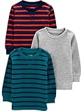 Encolure côtelée Simple Joys by Carter\'s 3-Pack Thermal Long Sleeve Shirts Ensemble, Bleu Marine Rayures/Gris Chiné/Vert Sarcelle, 4 Ans (Lot de 3) Bébé garçon