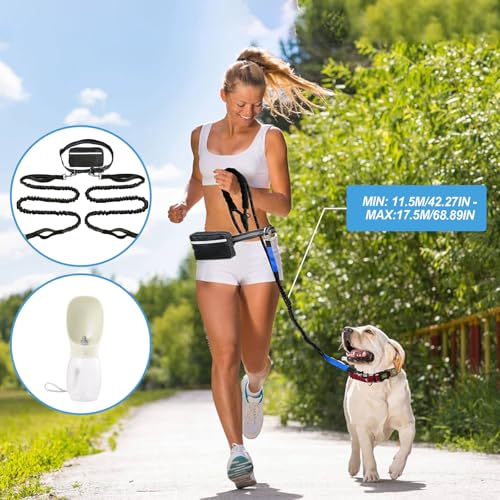 Joggingleine für 2 Hunde - Freihändige Hundeleine mit Bauchgurt, Verstellbar Übungsleine mit Dual Griffe, Reflektierende Nähte, joggingleine für Mittelgroße und Große Hunde, mit Haustier-Wasserbecher