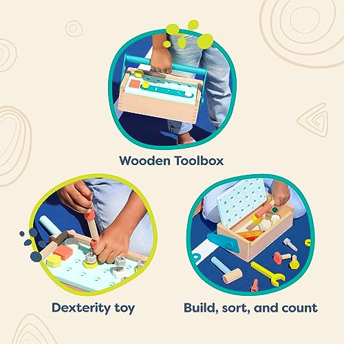 B. Toys BX2058Z Fix ‘N’ Play Kit- Pretend Play Tool Box – Wooden Toolbox & Accessories (25 Pcs) – Carpenter Set thumb #4