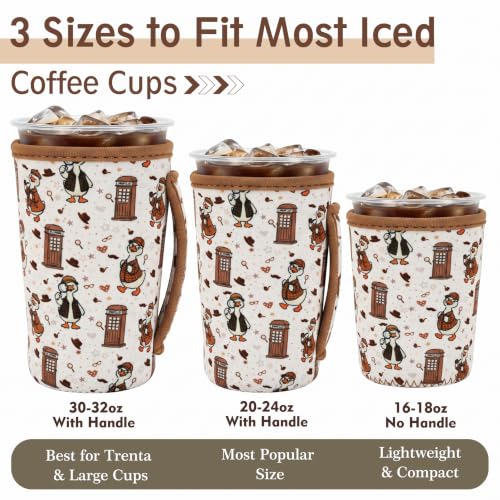 Image of KJQJLY 3 Reusable Iced Coffee Sleeves for Iced Coffee Cups or Drinks Reusable Neoprene Insulated Sleeves for Hot and Cold Drinks from Starbucks, Dunkin, And More (Detective Duck)