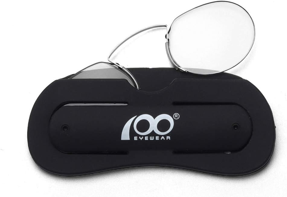 Reading Glasses Nose Resting Pinching Ultralight Vision Mini Portable Men and Women Clip on Anti-Blue Light Pince-Nez Readers Phone's Stand Glasses Case(Blak,+1.0)