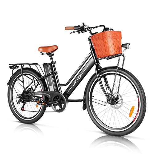 Ancheer Electric Bike For Adults With 350W Motor, 26" Step Through E Bike With 450Wh Akku Up To 45 Miles Commuter Ebike With Basket #TOP16