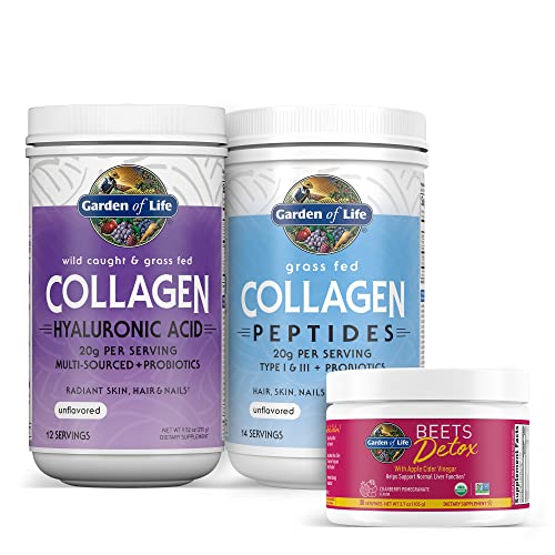 Garden of Life Collagen Beets Bundle: Multi-Source Peptides + Hyaluronic Acid + Organic Antioxidants (26 Servings)