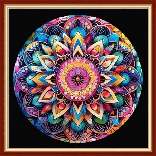 Image of Funxvoot Stamped Cross Stitch Kits Beginners Full Range of Embroidery Kits for Adults 11CT Embroidery Patterns Needlepoint Kits Printed Cross Stitch Kits - (Colorful Mandala 18x18 inchs)