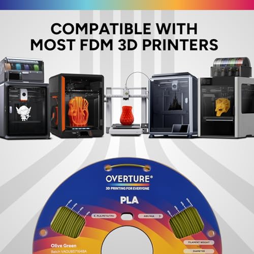 Image of OVERTURE High Speed PLA Filament 1.75mm, Neatly Wound 3D Printer Filament 1kg Spool (2.2lbs) Rapid PLA, Dimensional Accuracy + /- 0.02 mm, Fit Most FDM 3D Printers (Olive Green)
