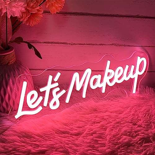 Image of Lets Makeup Neon Sign For Spa Beauty Room Nail Brows Lashed Salon Studio LED Wall Art Decor For Business Stores Logo Barber Shops Led Word Indoor Custom Neon Lights 5V USB Powered Peach Pink 40x14cm