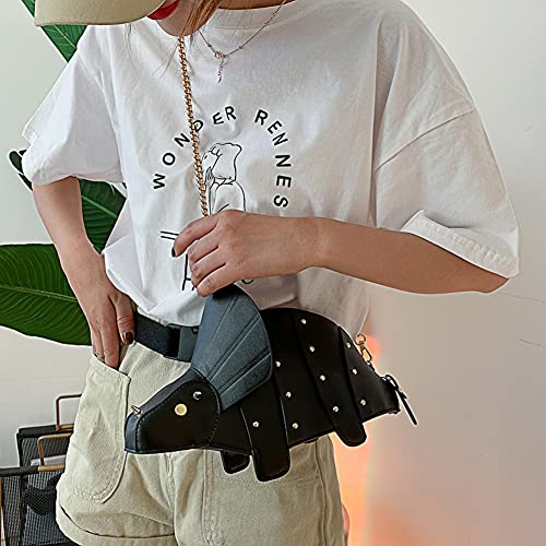 Womens Cute 3D Dinosaur Shape Shoulder Bag PU Leather Crossbody Purse Long Chain Zipper Messenger Handbag (Black)4